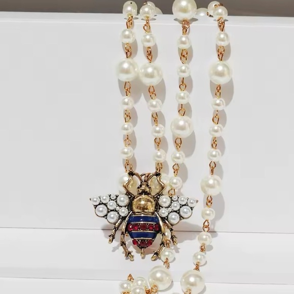 Anthropologie Pearl Bee Elegant Long Gold Necklace - Picture 1 of 17